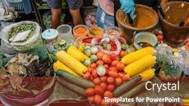  Presentation with thailand food - Cool new slide deck with ingredients for som tam backdrop and a tawny brown colored foreground