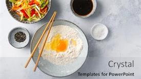 Presentation with korean food - Presentation theme consisting of ingredients-for-vegetable-pancake-yachaejeon background and a light gray colored foreground