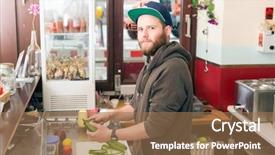  Presentation with snack food - Cool new slide deck with ingredients in a fast food backdrop and a coral colored foreground