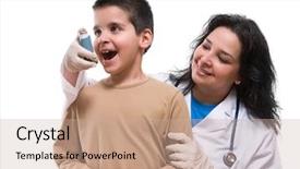  Presentation with oxygen - Presentation having inhale exhale - medical doctor applying oxygen treatment background and a coral colored foreground