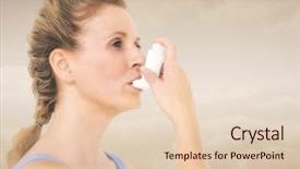  Presentation with inhaler - Cool new PPT theme with inhaler for asthma against maroon backdrop and a  colored foreground