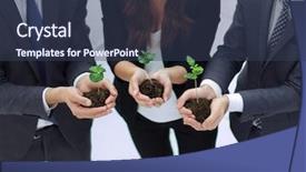  Presentation with group of three young girl - Beautiful theme featuring initiate - three colleagues hold young shoots backdrop and a  colored foreground