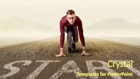  Presentation with kneeling - Presentation theme enhanced with initiate - young determined businessman kneeling background and a tawny brown colored foreground