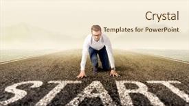  Presentation with kneeling - PPT theme featuring initiate - young determined businessman kneeling background and a cream colored foreground
