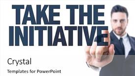  Presentation with initiative - Theme with initiatives - business man pointing the text background and a white colored foreground