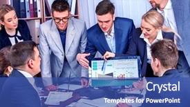  Presentation with office life - Slides enhanced with initiatives - business people office life background and a ocean colored foreground
