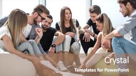  Presentation with young business people - Slide deck consisting of initiatives - group of initiative young people background and a coral colored foreground