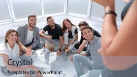  Presentation with initiative - Cool new presentation theme with initiatives - group of initiative young people backdrop and a light blue colored foreground