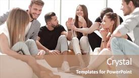  Presentation with initiative - Slide set with initiatives - group of initiative young people background and a coral colored foreground