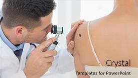  Presentation with metabolic syndrome doctor examining - Presentation theme consisting of initiatives - male doctor examining mole background and a coral colored foreground