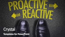 Presentation with proactive vs reactive - Presentation design consisting of initiatives - top view of business shoes background and a dark gray colored foreground