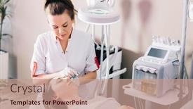  Presentation with aesthetic medicine - PPT theme having injectable-tissue-stimulator-on-woman background and a coral colored foreground