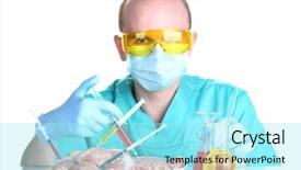  Presentation with gmo meat - PPT theme with injecting gmo into the meat background and a  colored foreground