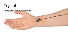  Presentation with medical hand - Presentation theme consisting of injection free - hand with earphones like medical background and a  colored foreground