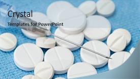  Presentation with needle - Presentation consisting of injection needle with prescription pills background and a light blue colored foreground