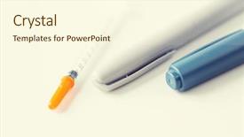  Presentation with insulin - Cool new slide deck with injection pen and disposable insulin backdrop and a cream colored foreground