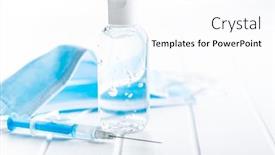  Presentation with covid vaccine - Audience pleasing PPT layouts consisting of injection-syringe-sanitizer-gel backdrop and a white colored foreground