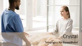  Presentation with sick dog - Amazing theme having injured animal - young veterinary clinician in uniform backdrop and a soft green colored foreground