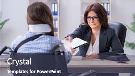  Presentation with employee health and safety - Cool new slides with injured employee visiting lawyer backdrop and a tawny brown colored foreground