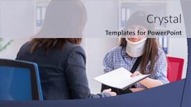  Presentation with lawyer - Slide set featuring injured employee visiting lawyer for advice on insurance background and a light gray colored foreground