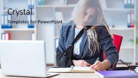  Presentation with employee - Beautiful PPT theme featuring gypsum - injured female employee working backdrop and a light blue colored foreground