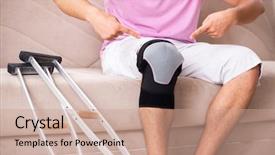  Presentation with knee - Presentation theme having injured knee recovering at home background and a coral colored foreground