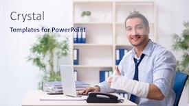  Presentation with workplace accident - Slides with injured-male-employee-at-workplace background and a sky blue colored foreground