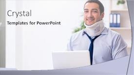  Presentation with workplace accident - Colorful slide deck enhanced with injured-male-employee-at-workplace backdrop and a sky blue colored foreground