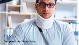  Presentation with work - PPT theme having injured-man-getting-more-work background and a light blue colored foreground