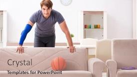  Presentation with sports injury - Audience pleasing presentation design consisting of injured man recovering at home from sports injury backdrop and a coral colored foreground