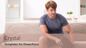  Presentation with sports injury - Audience pleasing PPT theme consisting of injured man recovering at home from sports injury backdrop and a coral colored foreground