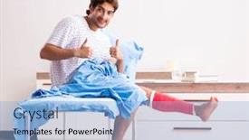  Presentation with treatment - Theme featuring injured-man-waiting-treatment background and a light blue colored foreground