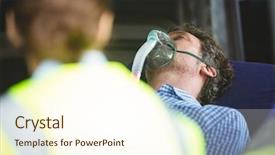  Presentation with oxygen - Theme consisting of injured man wearing oxygen mask background and a cream colored foreground