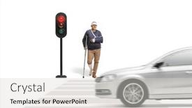  Presentation with pedestrian crossing - Slides having injured-man-with-a-crutch background and a light gray colored foreground