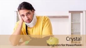 Presentation with car accident - PPT theme having injured piggy bank - young man after car accident background and a coral colored foreground