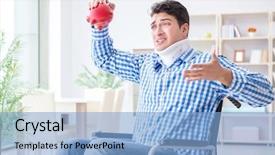  Presentation with needle prick injury - Beautiful theme featuring injured piggy bank - young man suffering from injury backdrop and a light blue colored foreground