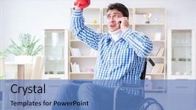  Presentation with injury - Audience pleasing slides consisting of injured piggy bank - young man suffering from injury backdrop and a  colored foreground