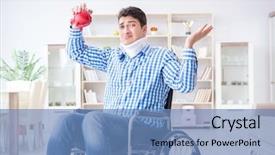  Presentation with injury - Amazing slides having injured piggy bank - young man suffering from injury backdrop and a teal colored foreground