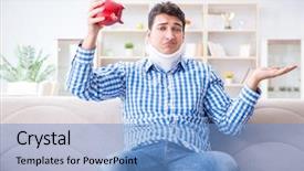  Presentation with injury - Theme enhanced with injured piggy bank - young man suffering from neck background and a  colored foreground