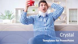  Presentation with pressure injury - Cool new PPT layouts with injured piggy bank - young man suffering from neck backdrop and a  colored foreground