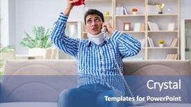  Presentation with pressure injury - Amazing slide set having injured piggy bank - young man suffering from neck backdrop and a  colored foreground