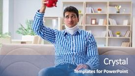  Presentation with spinal cord injury - Presentation theme having injured piggy bank - young man suffering from neck background and a teal colored foreground
