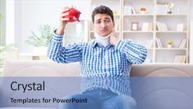  Presentation with needle prick injury - Audience pleasing PPT theme consisting of injured piggy bank - young man suffering from neck backdrop and a  colored foreground