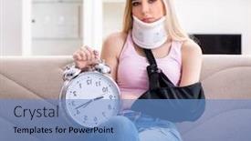  Presentation with home - Theme having injured-woman-recovering-at-home background and a teal colored foreground