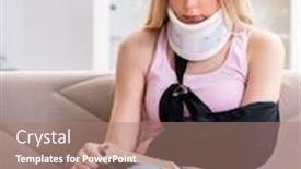  Presentation with test exam student - Theme having injured-woman-student-preparing background and a coral colored foreground