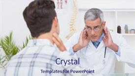  Presentation with doctor examining a newborn baby - Beautiful theme featuring injured worker - doctor examining patient with neck backdrop and a sky blue colored foreground