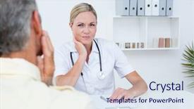  Presentation with metabolic doctor examining - Colorful presentation theme enhanced with injured worker - doctor examining patient with neck backdrop and a sky blue colored foreground