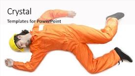  Presentation with injured skin - PPT theme having injured worker - injured worked isolated on white background and a  colored foreground