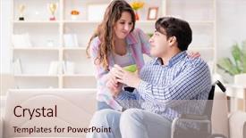  Presentation with doctor taking care of family - Colorful presentation design enhanced with injured worker - young family taking care backdrop and a lemonade colored foreground