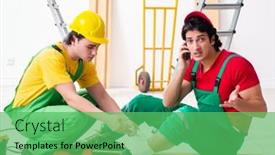  Presentation with worker - Presentation featuring injured-worker-and-his-workmate background and a seafoam green colored foreground